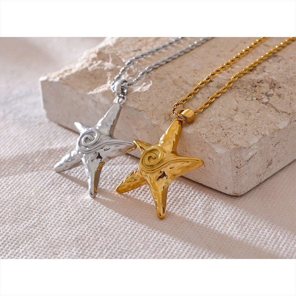 Stylish Gold Starfish Pendant Necklace.