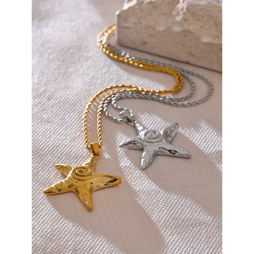 Stylish Gold Starfish Pendant Necklace.