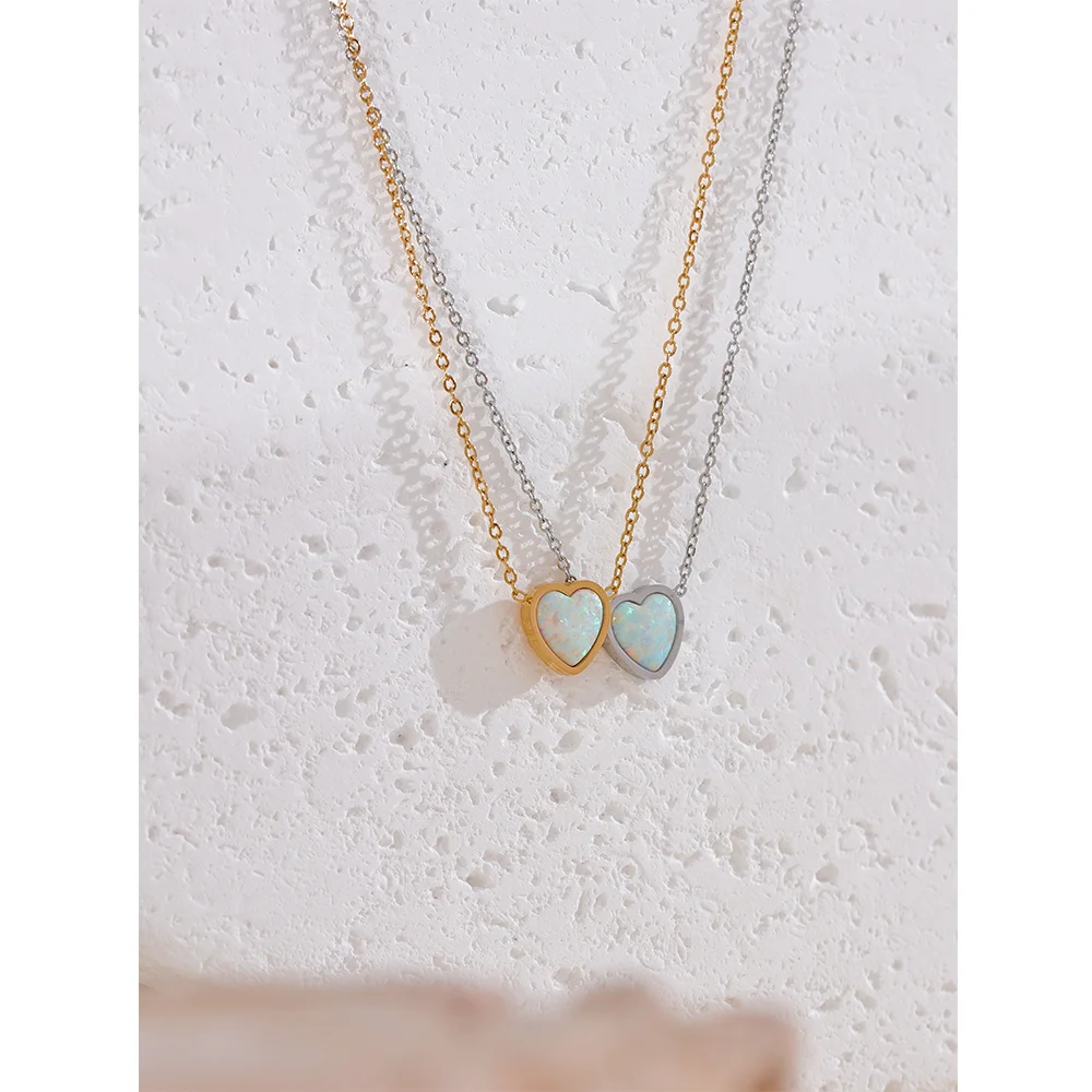 Opal Heart Pendant Necklace