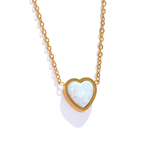 Opal Heart Pendant Necklace