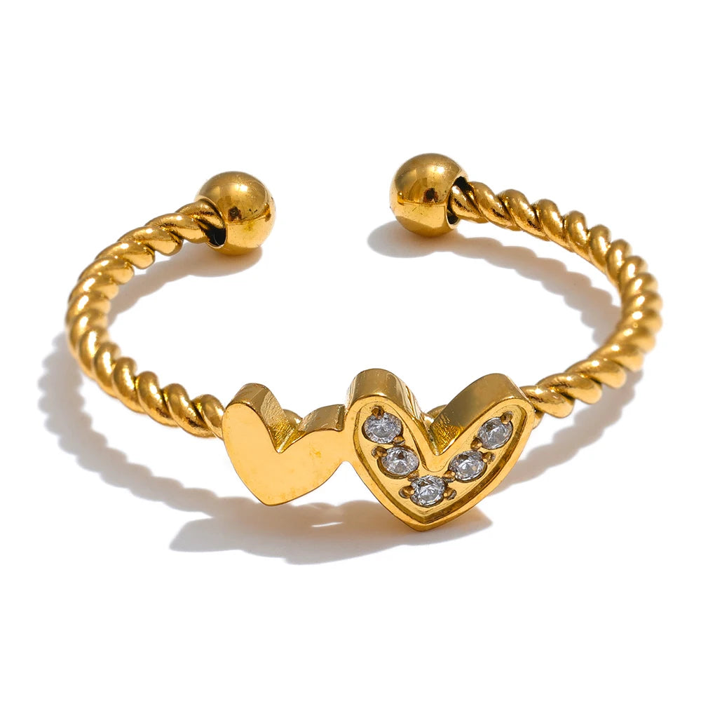 Cubic Double Heart Open Ring