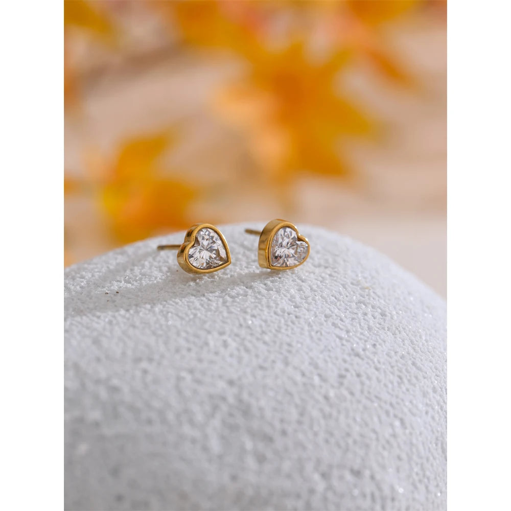 Cubic Heart Stud Earrings