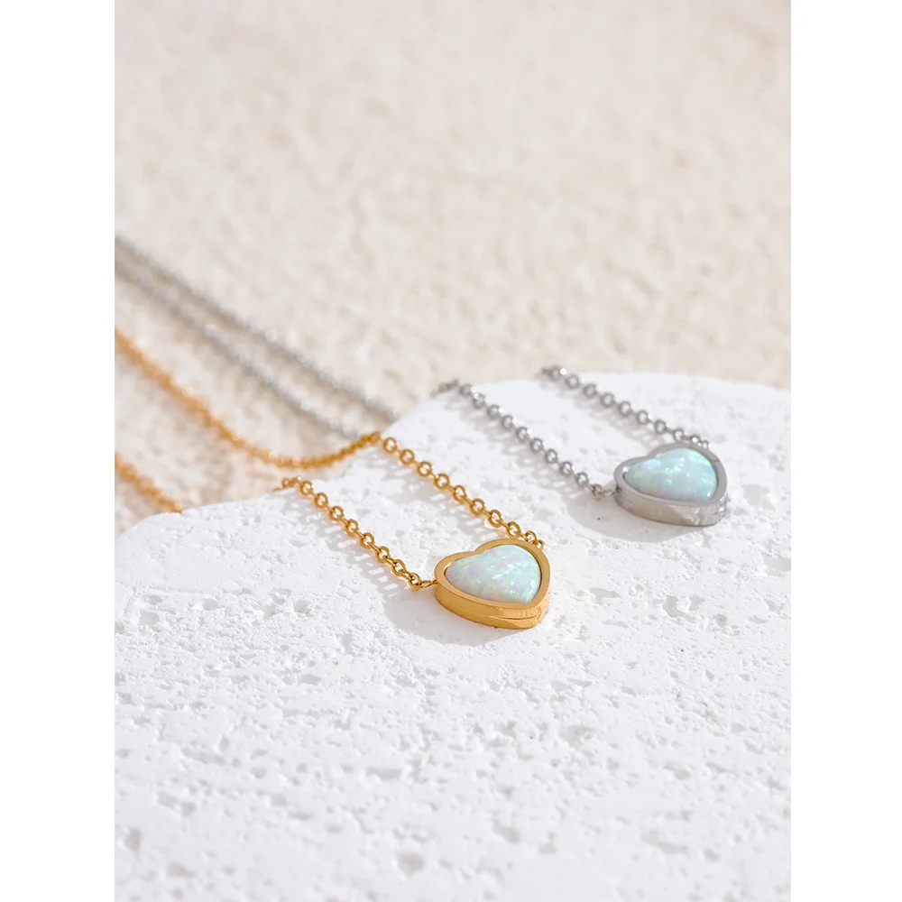 Opal Heart Pendant Necklace