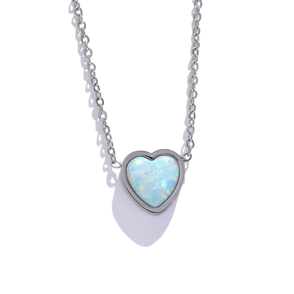 Opal Heart Pendant Necklace