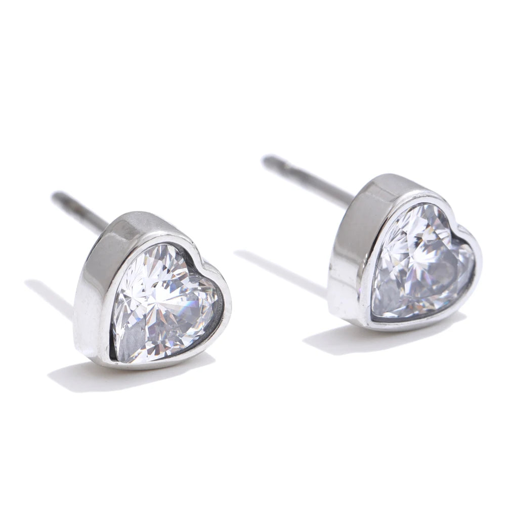 Cubic Heart Stud Earrings