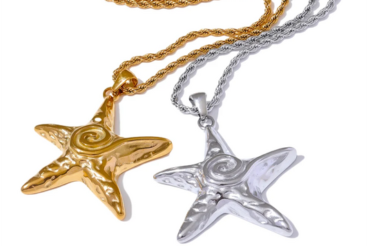 Stylish Gold Starfish Pendant Necklace.