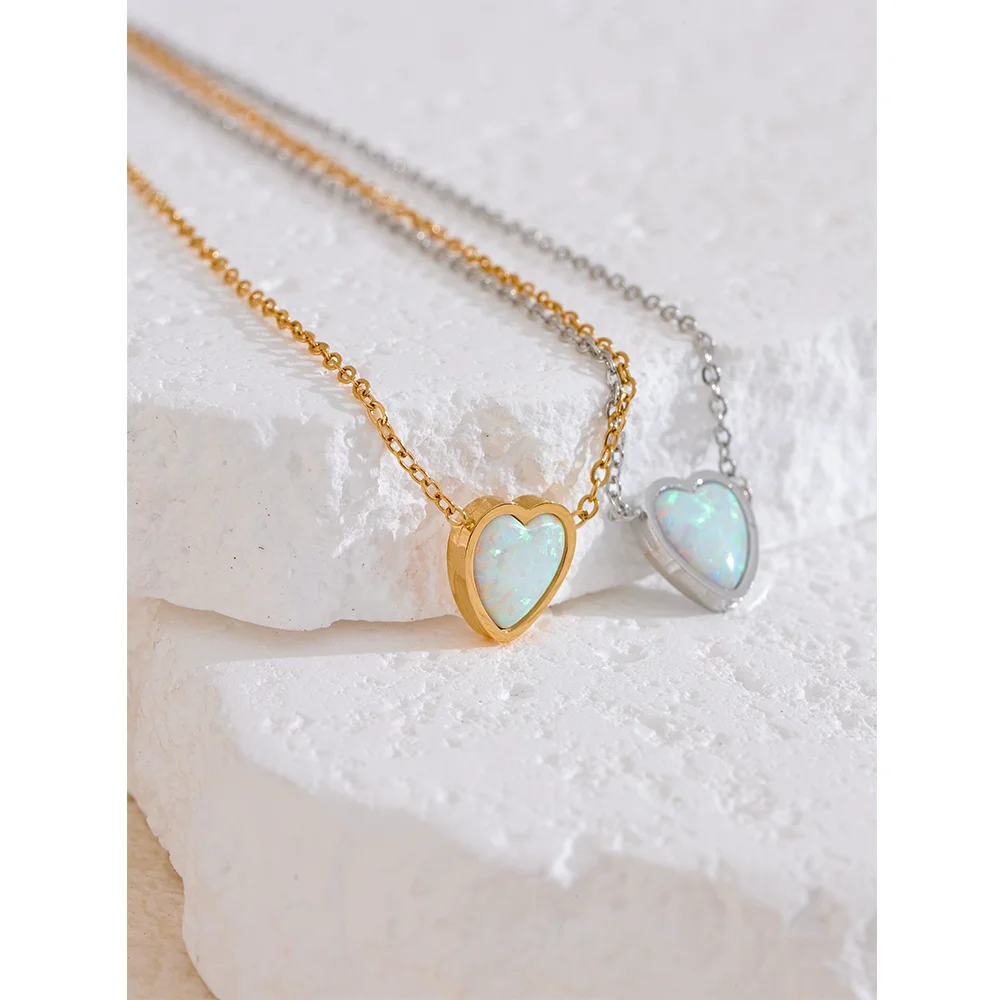 Opal Heart Pendant Necklace