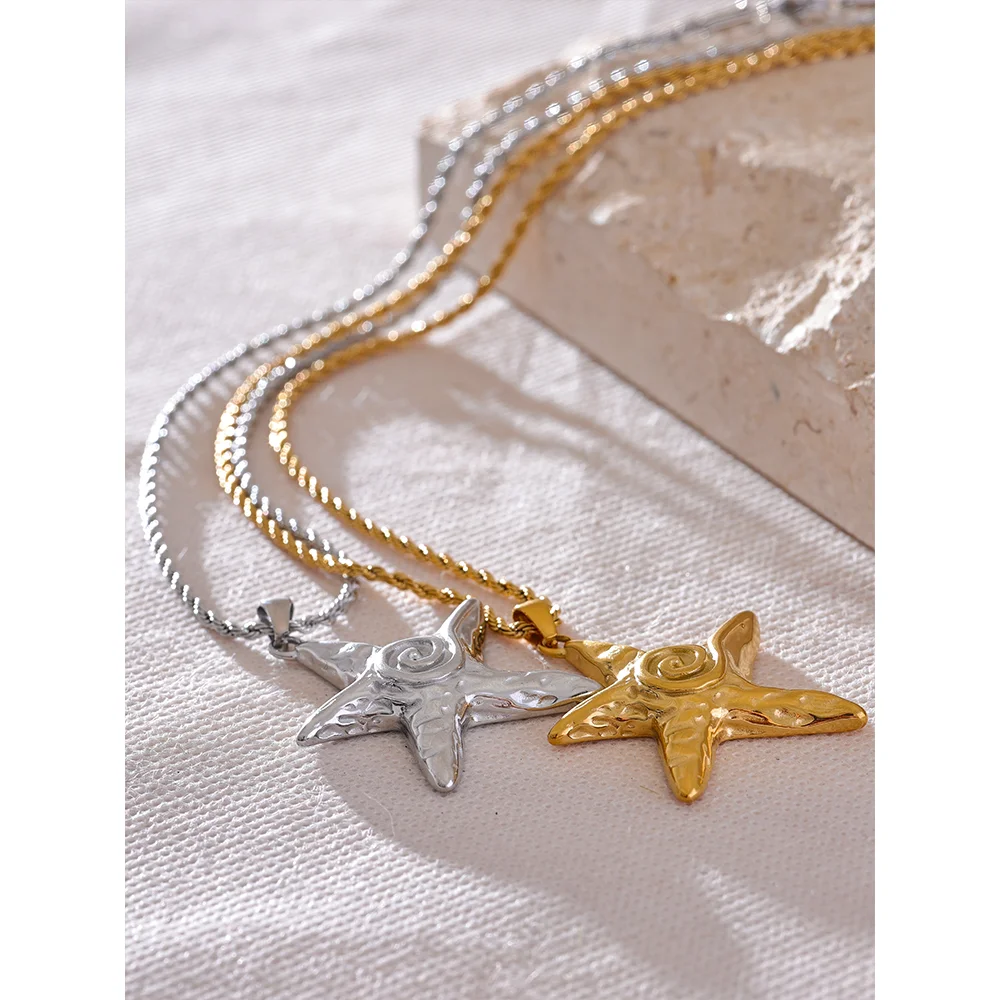 Stylish Gold Starfish Pendant Necklace.