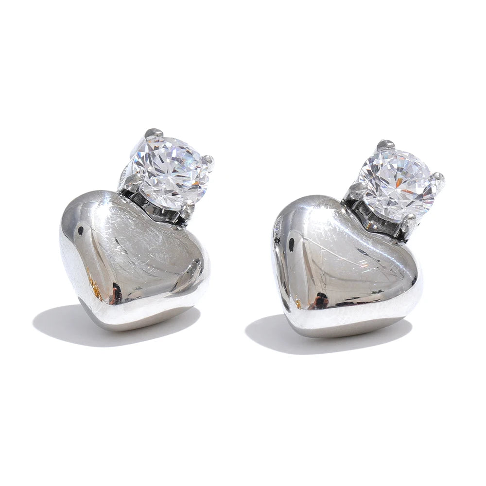 Sparkling Heart Stud Earrings