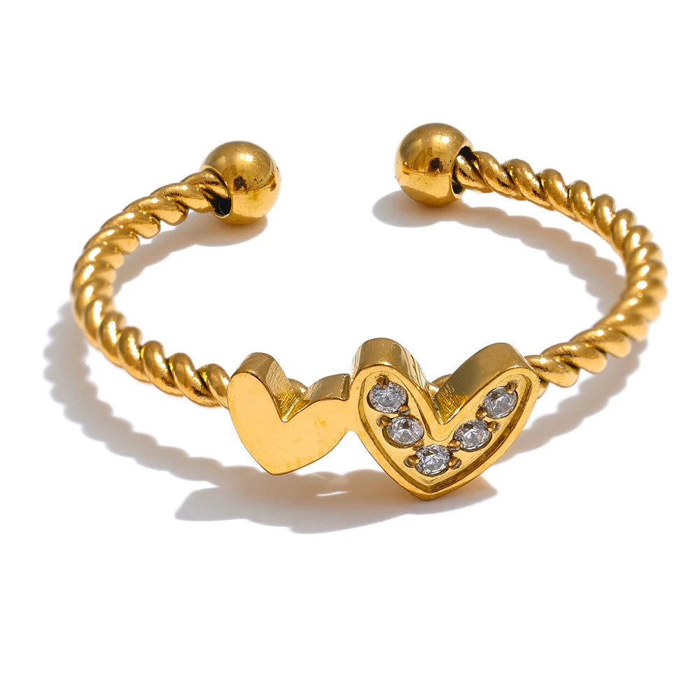 Cubic Double Heart Open Ring