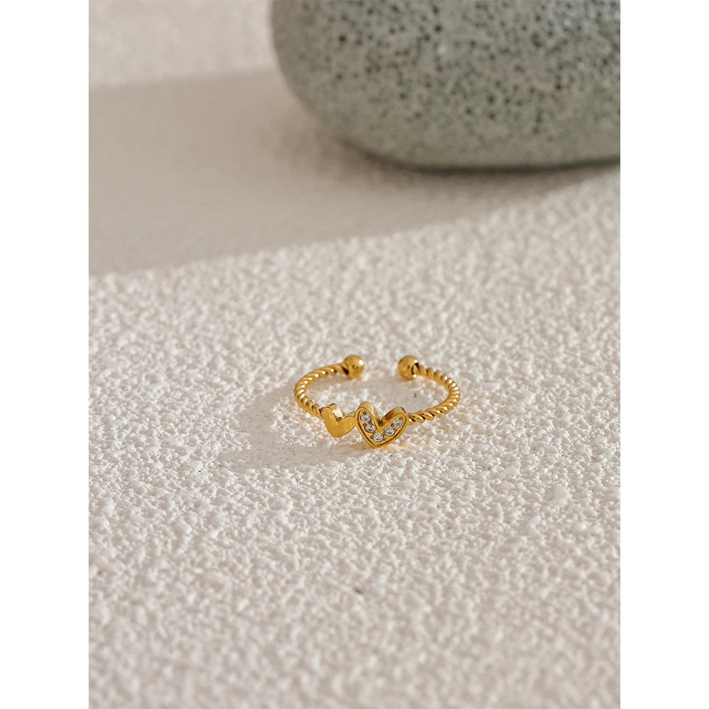 Cubic Double Heart Open Ring